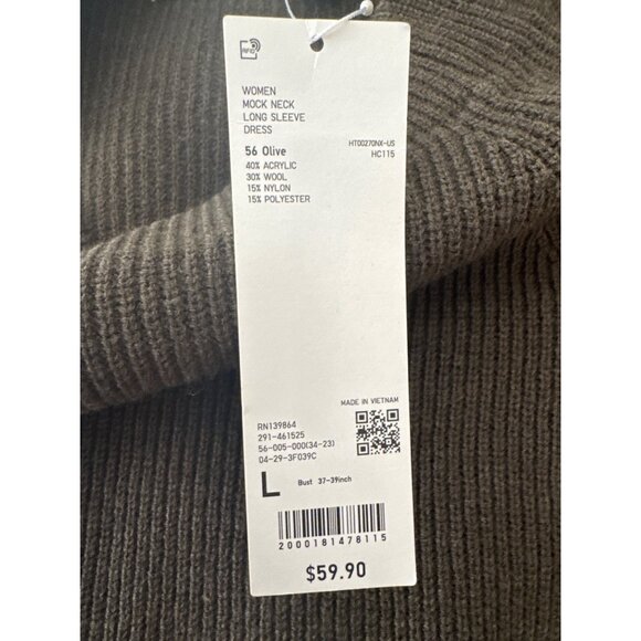 Uniqlo U Womens Large Olive Mock Neck Long Sleeve Knit Dress With Pockets NWT - Picture 11 of 16